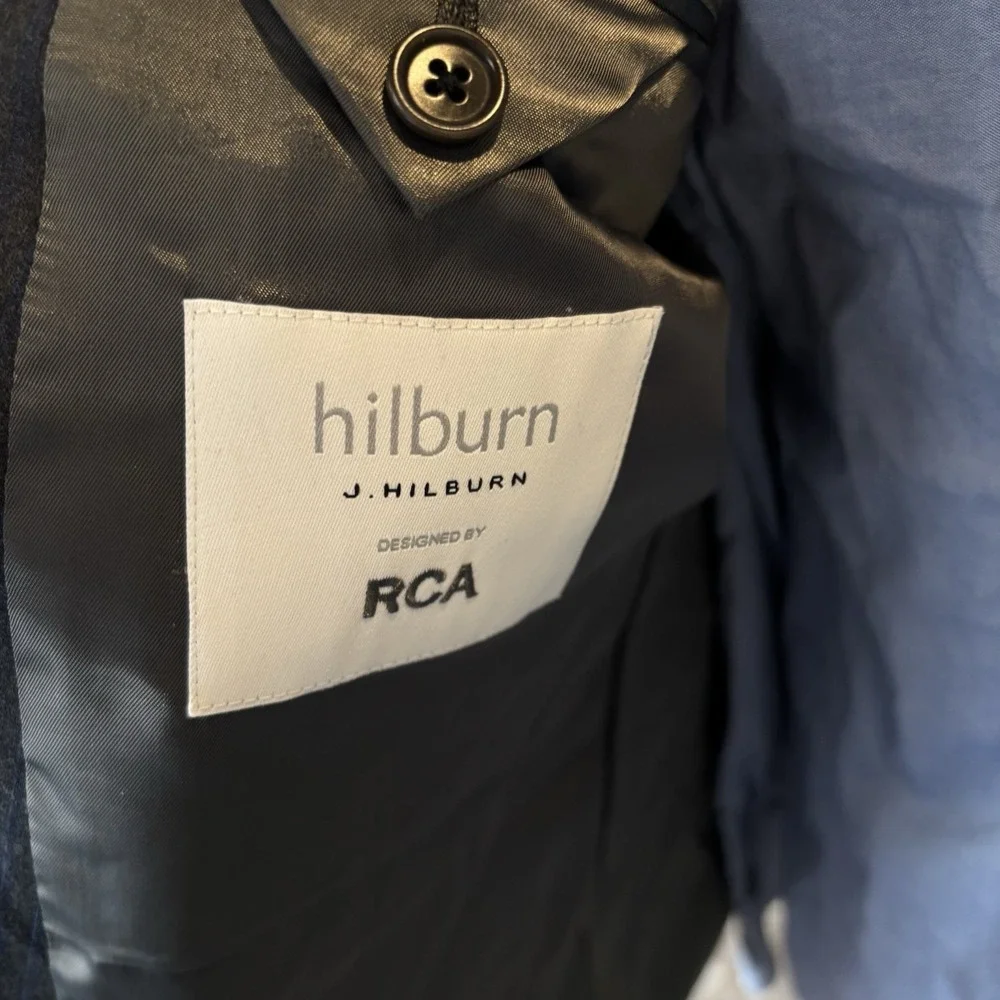J‎ Hilburn 2 Piece Suit Mens 42R Blazer 36x29 Pant Dark Gray Blue Pinstripe
